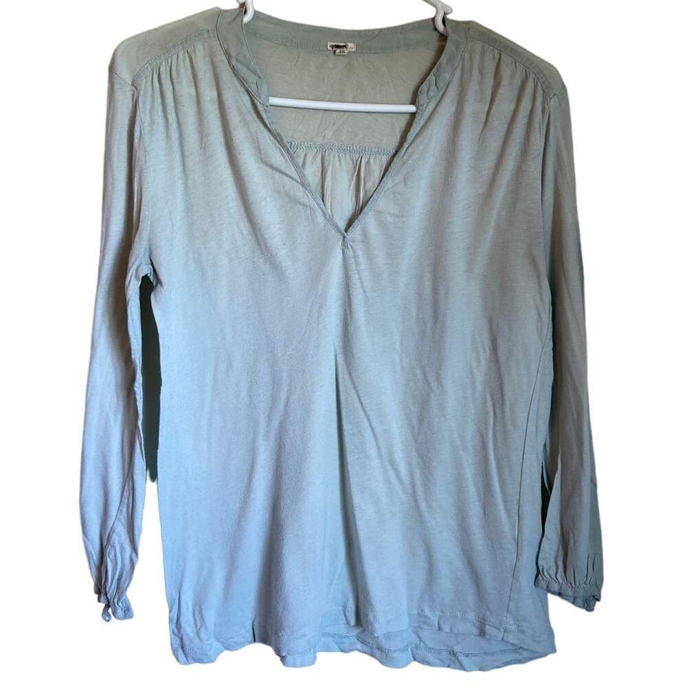 Preppy Mint Green J.Crew Long Sleeve V Neck Shirt XS Beachy Popover Vacation Top
